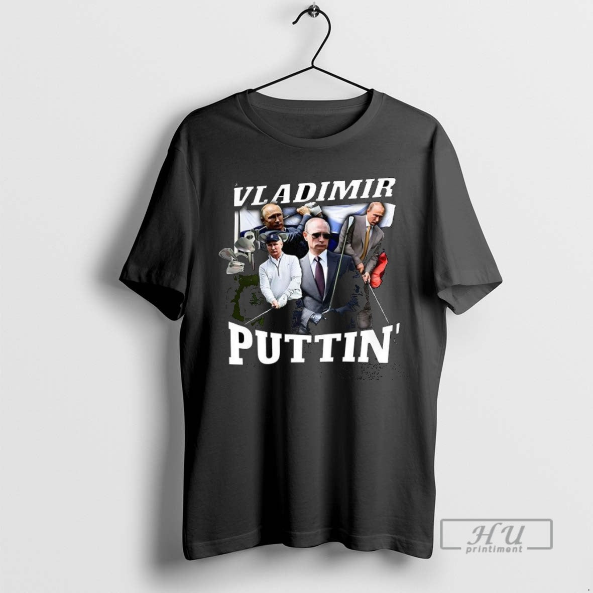 Trending Vladimir Puttin Putin Playing Golf Flag - Adult & Kids T-Shirts, Sweatshirts & Hoodies apparel design preview 1
