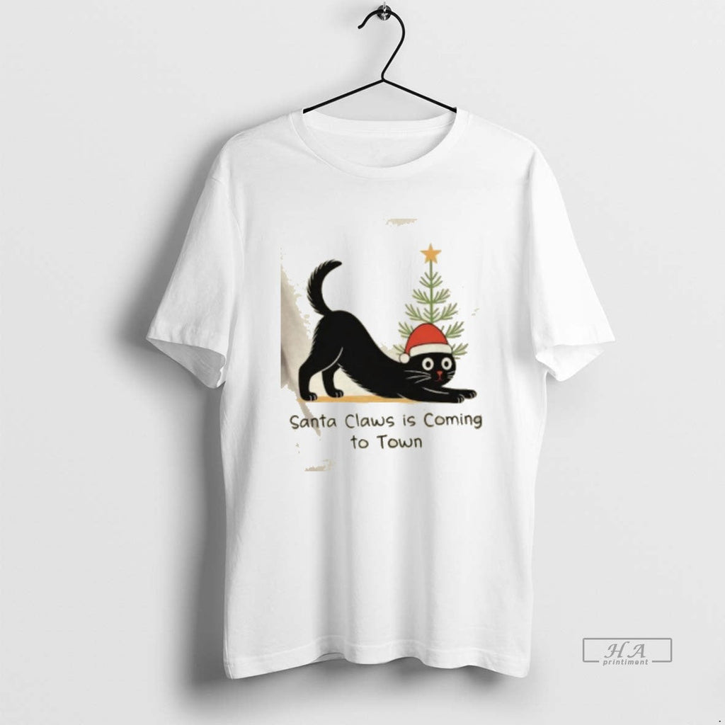 Trendy Black Cat Santa Claws Christmas Tree - Adult & Kids T-Shirts, Sweatshirts & Hoodies apparel design preview 1