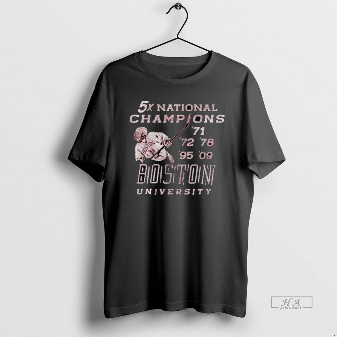 Trendy Boston University Hockey 5x National Champions - Adult & Kids T-Shirts, Sweatshirts & Hoodies apparel design preview 1