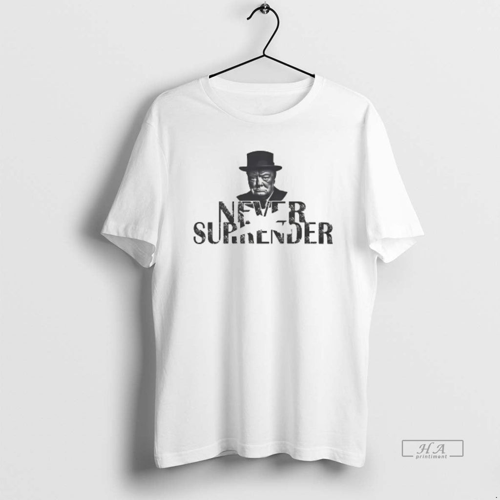 Trendy British Churchill Never Surrender - Adult & Kids T-Shirts, Sweatshirts & Hoodies apparel design preview 1
