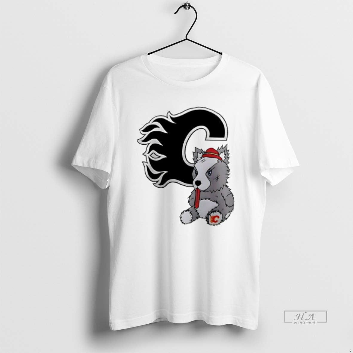 Trendy Calgary Flames Harvey The Hound Mascot Logo - Adult & Kids T-Shirts, Sweatshirts & Hoodies apparel design preview 1