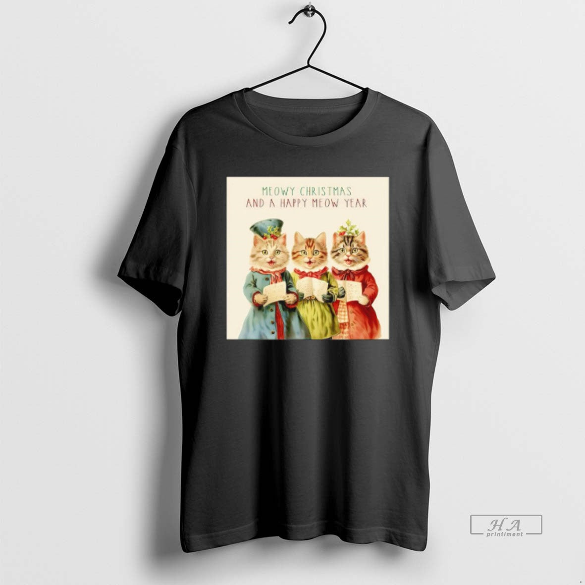 Trendy Christmas Cats Singing Carols Meowy And A - Adult & Kids T-Shirts, Sweatshirts & Hoodies apparel design preview 1