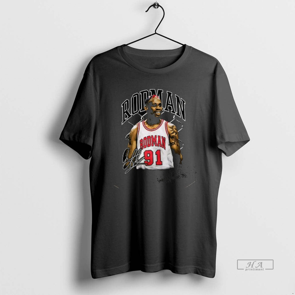 Trendy Dennis Rodman 91 The Worm Graphic Signature - Adult & Kids T-Shirts, Sweatshirts & Hoodies apparel design preview 1