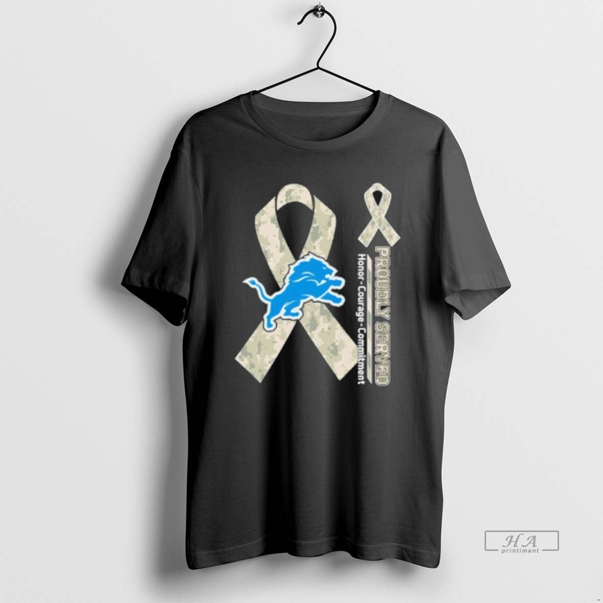 Trendy Detroit Lions Proudly Served Honor Courage - Adult & Kids T-Shirts, Sweatshirts & Hoodies apparel design preview 1