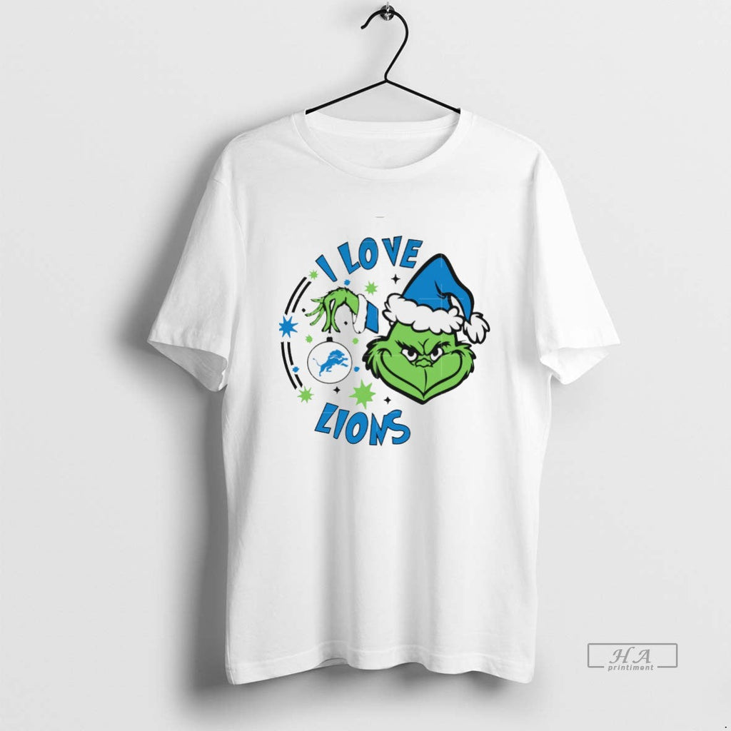 Trendy Detroit Lions X Santa Grinch I Love Christmas - Adult & Kids T-Shirts, Sweatshirts & Hoodies apparel design preview 1