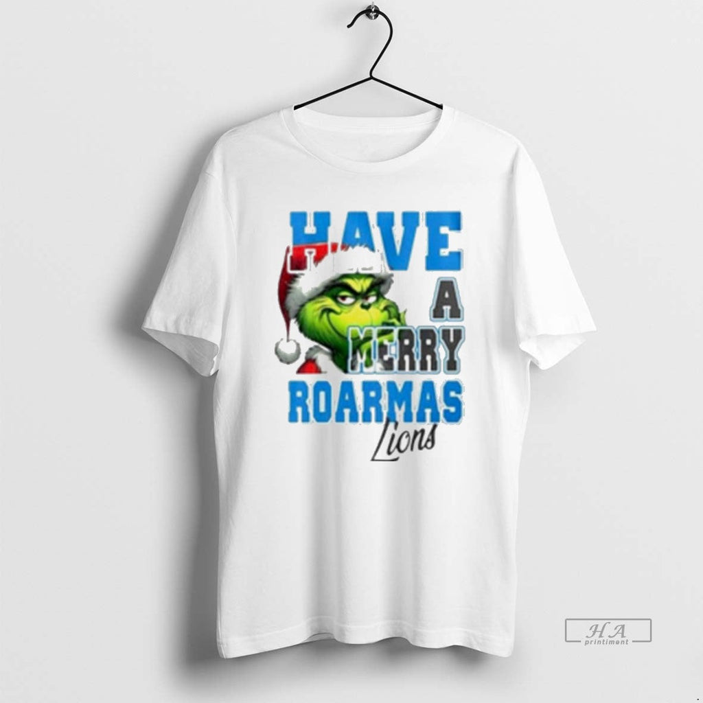 Trendy Detroit Lions Have A Merry Roarmas Grinch - Adult & Kids T-Shirts, Sweatshirts & Hoodies apparel design preview 1
