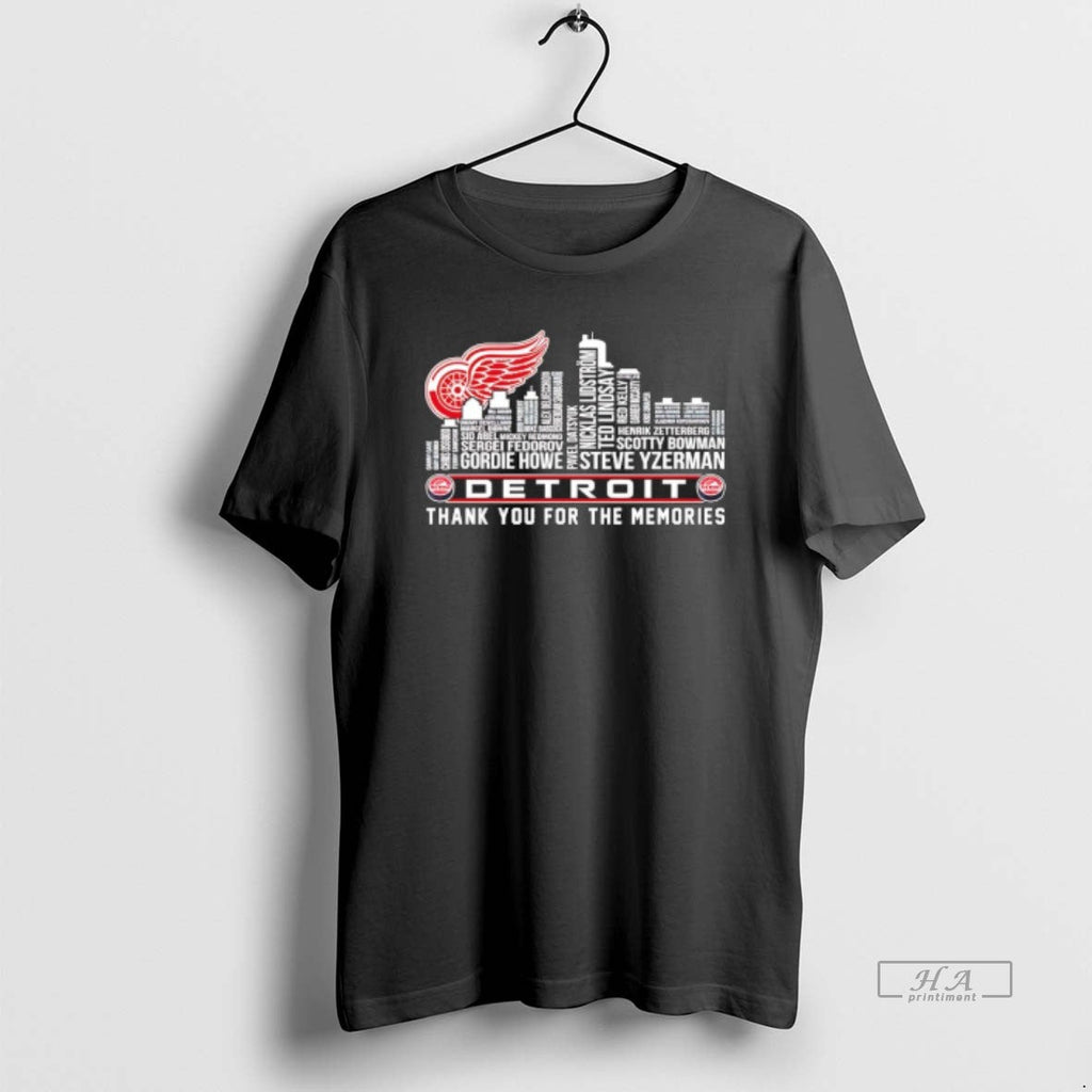 Trendy Detroit Red Wings Players Names City Skyline - Adult & Kids T-Shirts, Sweatshirts & Hoodies apparel design preview 1