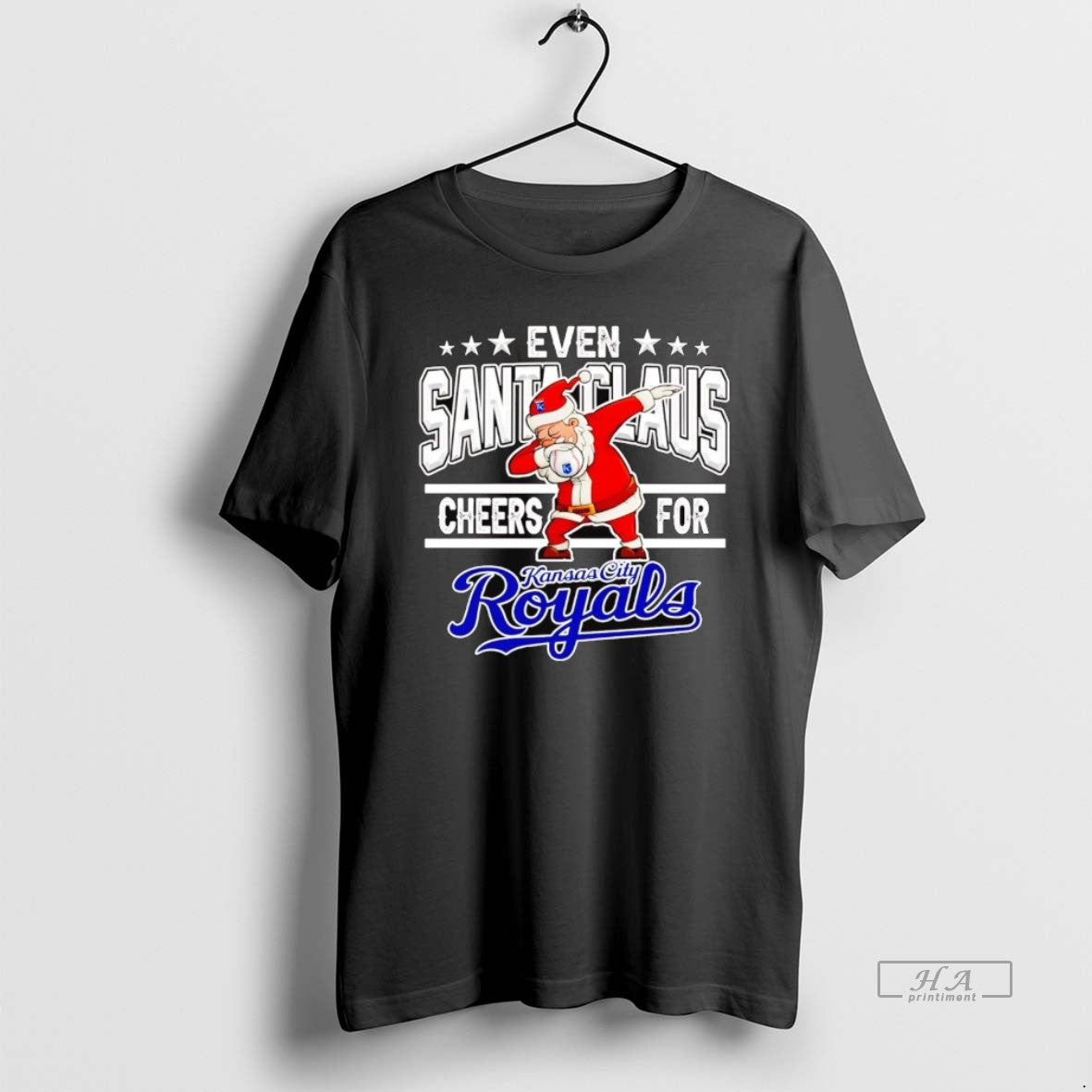 Trendy Even Santa Claus Cheers For Kansas City Royals - Adult & Kids T-Shirts, Sweatshirts & Hoodies apparel design preview 1