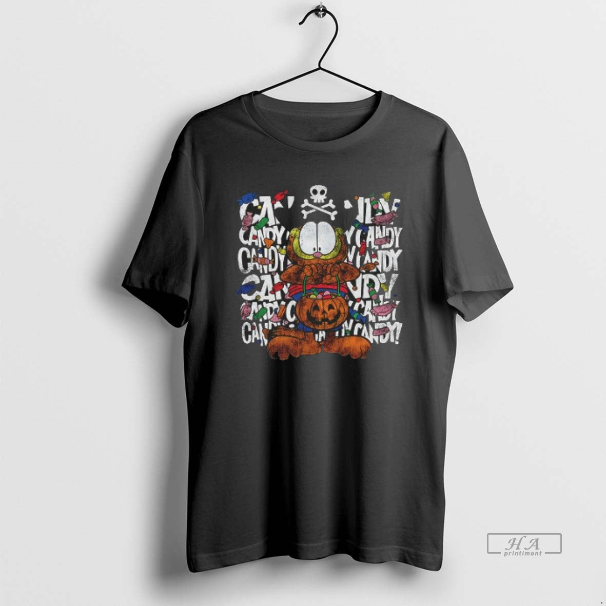 Trendy Garfield Halloween Candy Repeat Retro - Adult & Kids T-Shirts, Sweatshirts & Hoodies apparel design preview 1