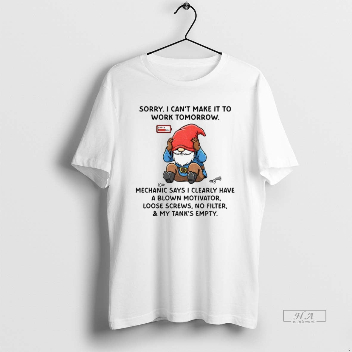 Trendy Gnome Sorry I Cant Make It To Work Tomorrow - Adult & Kids T-Shirts, Sweatshirts & Hoodies apparel design preview 1