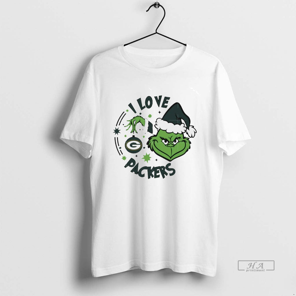 Trendy Green Bay Packers X Santa Grinch I Love - Adult & Kids T-Shirts, Sweatshirts & Hoodies apparel design preview 1