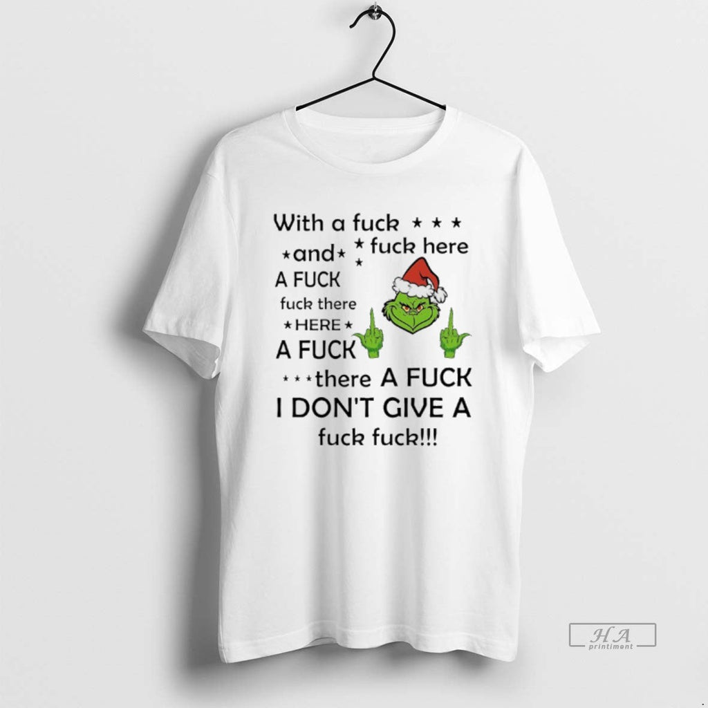 Trendy Grinch Christmas With A Fuck Here And There - Adult & Kids T-Shirts, Sweatshirts & Hoodies apparel design preview 1
