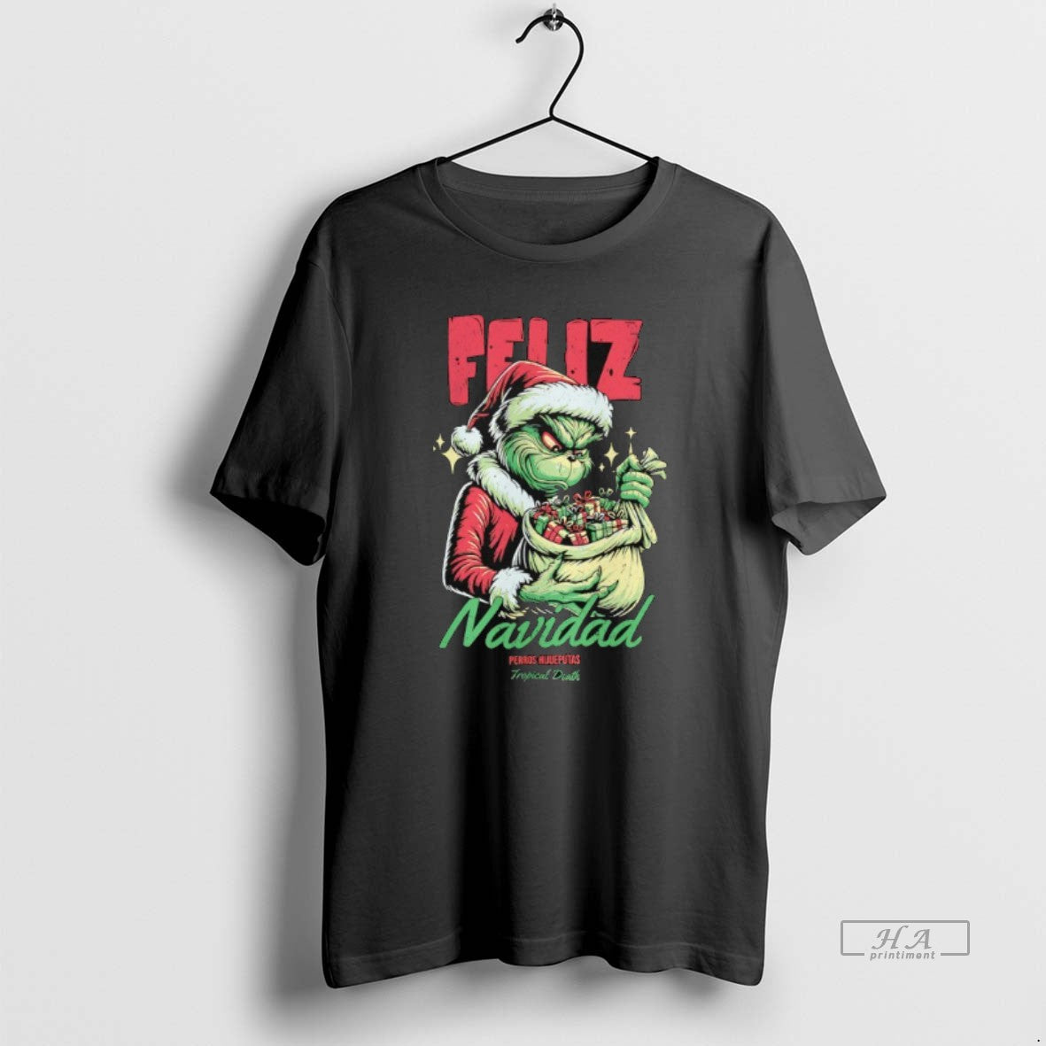 Trendy Grinch Feliz Navidad Perros Hijueputas - Adult & Kids T-Shirts, Sweatshirts & Hoodies apparel design preview 1