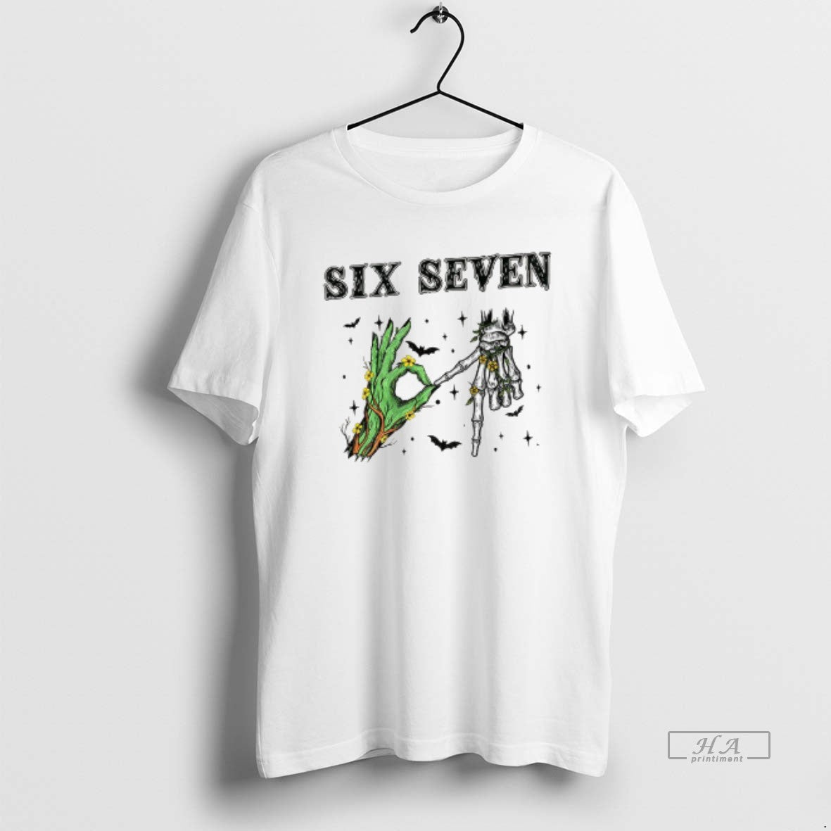 Trendy Grinch Skeleton Hand Six Seven Floral - Adult & Kids T-Shirts, Sweatshirts & Hoodies apparel design preview 1