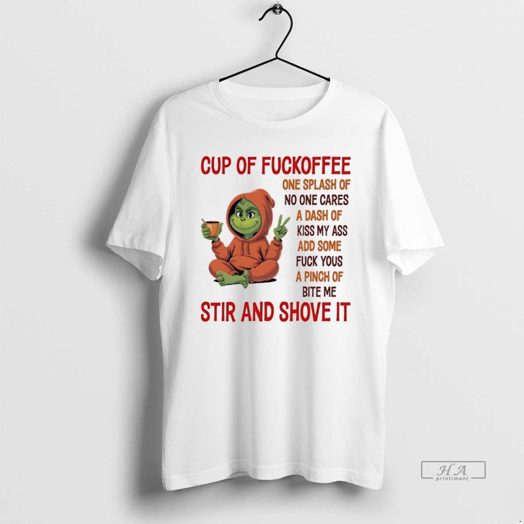 Trendy Grinch Cup Of Fuckoffee One Splash No Cares - Adult & Kids T-Shirts, Sweatshirts & Hoodies apparel design preview 1