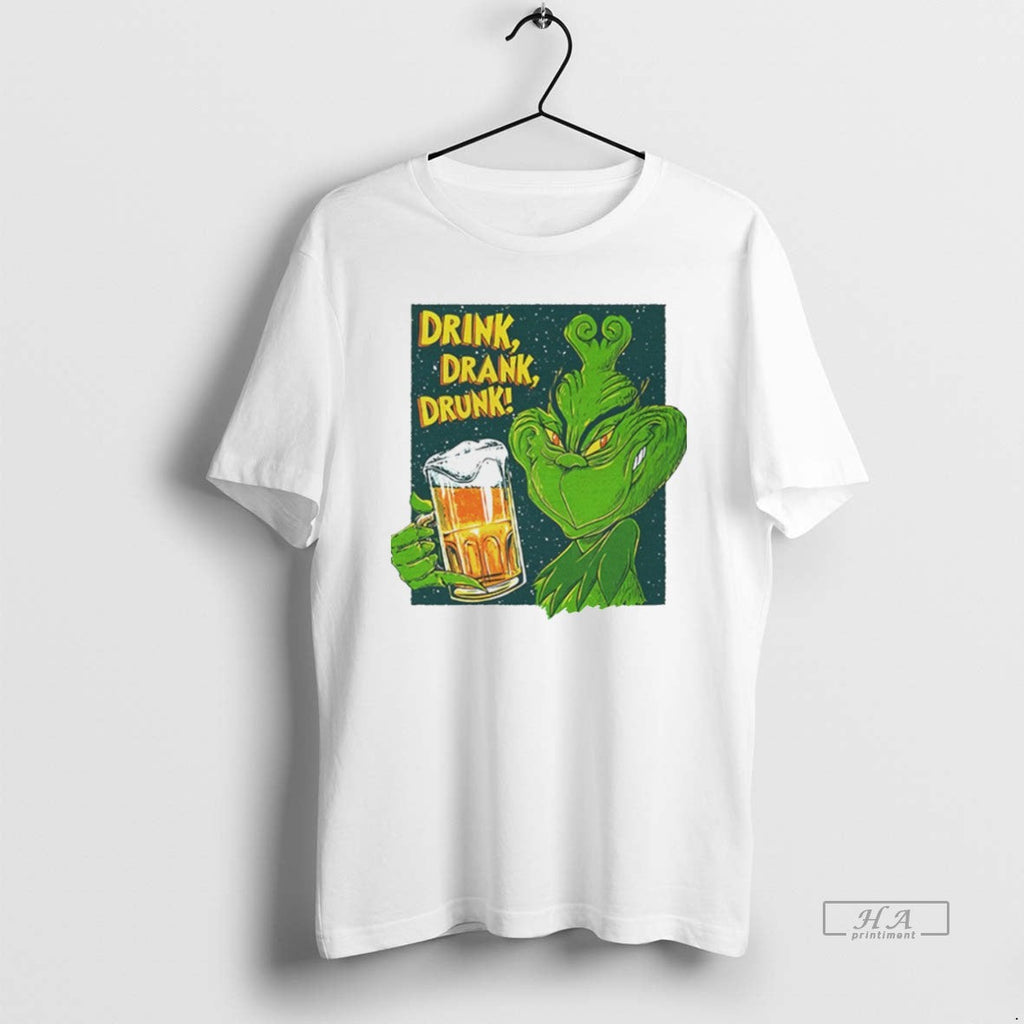Trendy Grinch Drink Drank Drunk Beer White - Adult & Kids T-Shirts, Sweatshirts & Hoodies apparel design preview 1