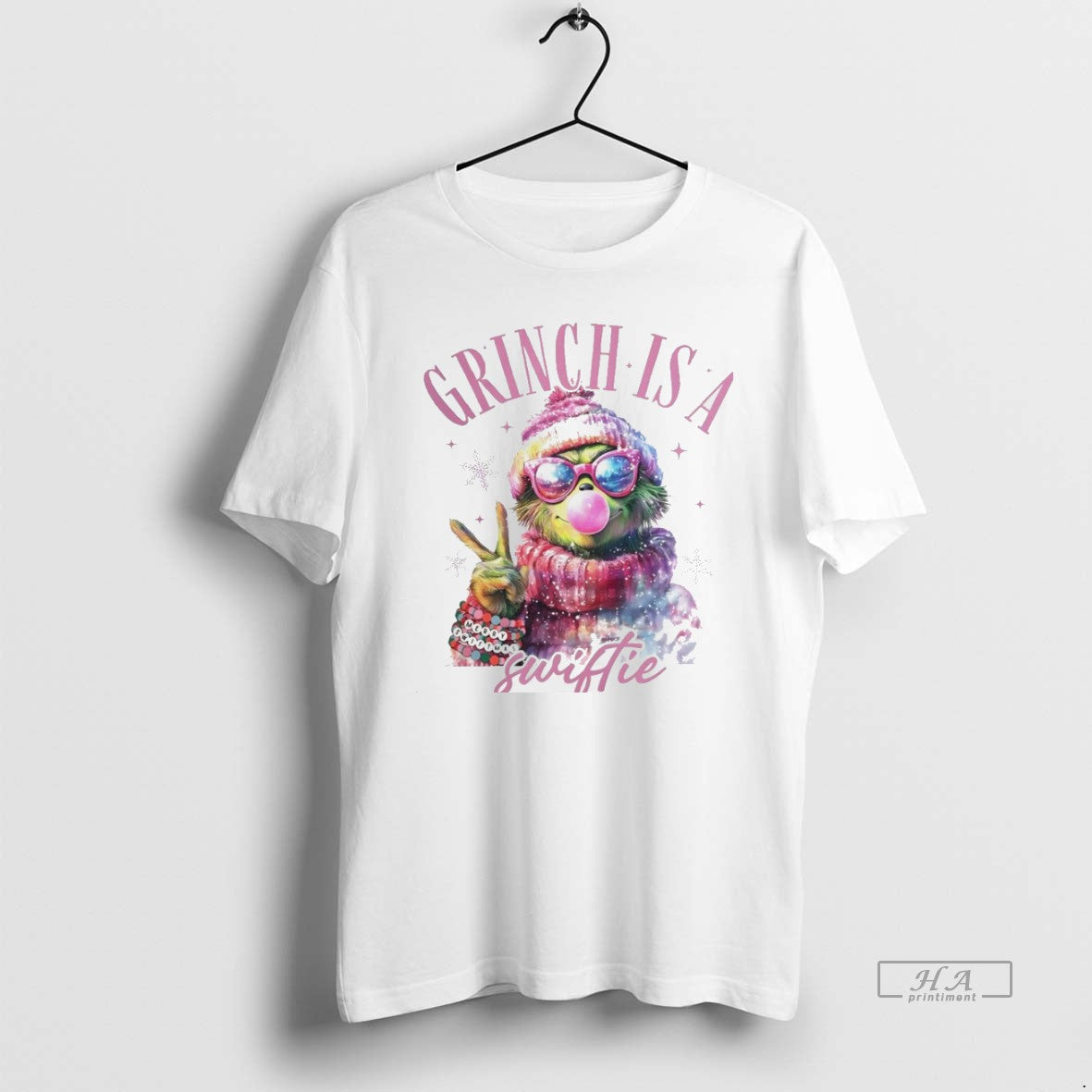 Trendy Grinch Is A Swiftie Pink Merry Grinchmas White - Adult & Kids T-Shirts, Sweatshirts & Hoodies apparel design preview 1
