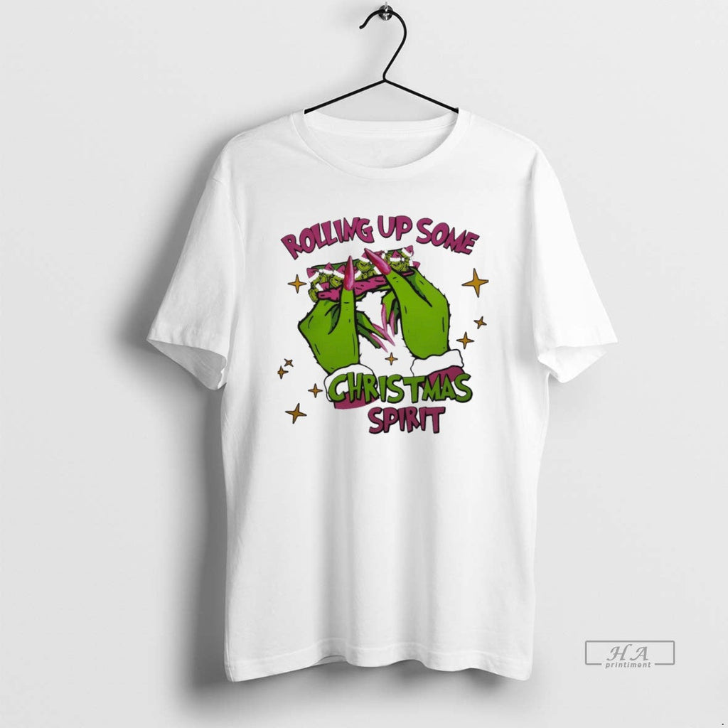 Trendy Grinch Rolling Up Some Christmas Spirit White - Adult & Kids T-Shirts, Sweatshirts & Hoodies apparel design preview 1