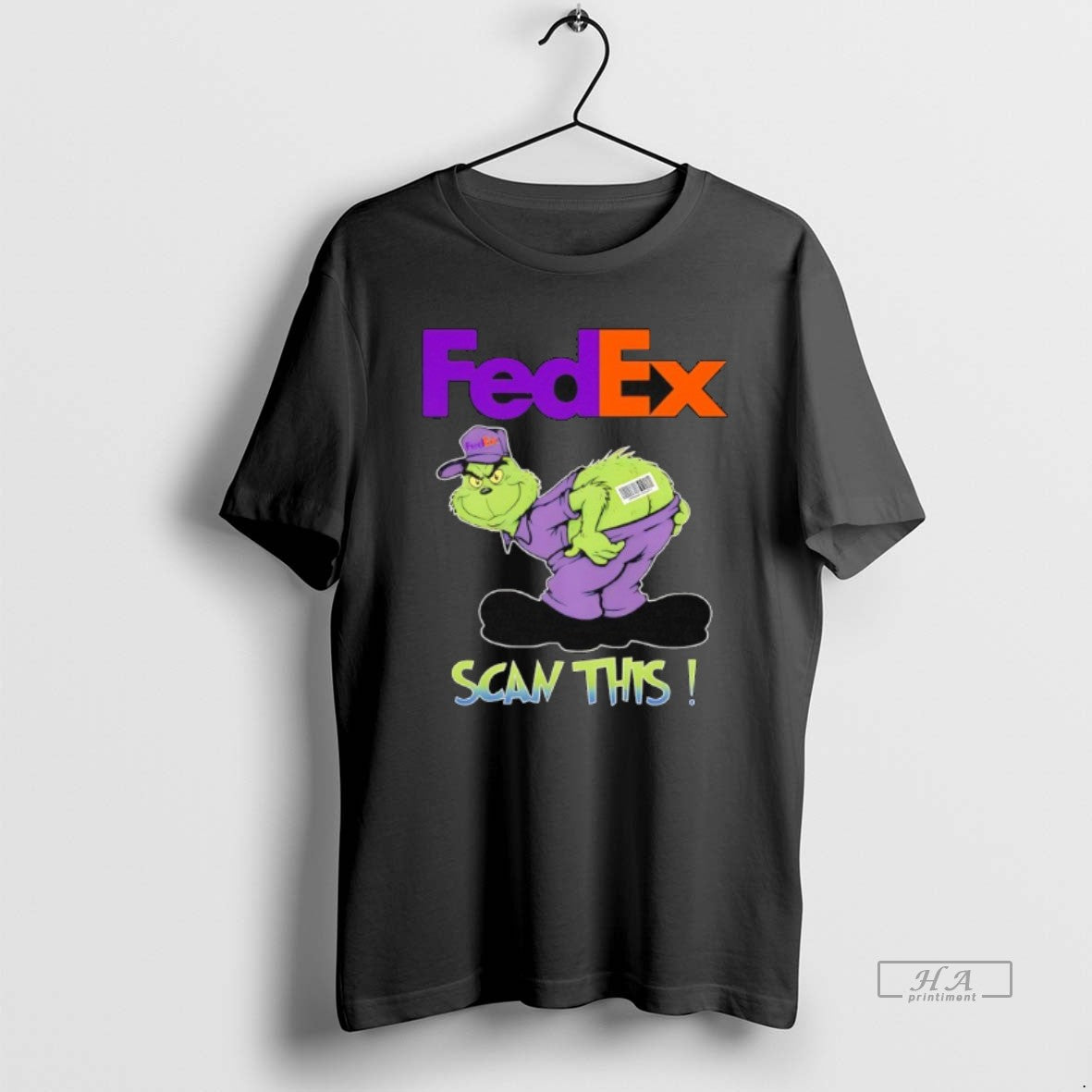 Trendy Grinch Vs Fedex Logo Scan This - Adult & Kids T-Shirts, Sweatshirts & Hoodies apparel design preview 1