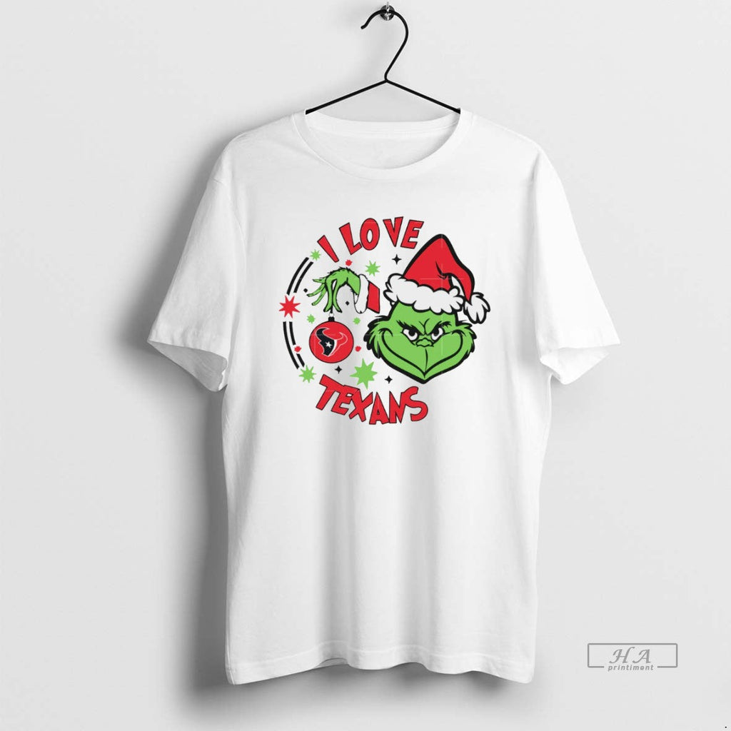 Trendy Houston Texans X Santa Grinch I Love Christmas - Adult & Kids T-Shirts, Sweatshirts & Hoodies apparel design preview 1