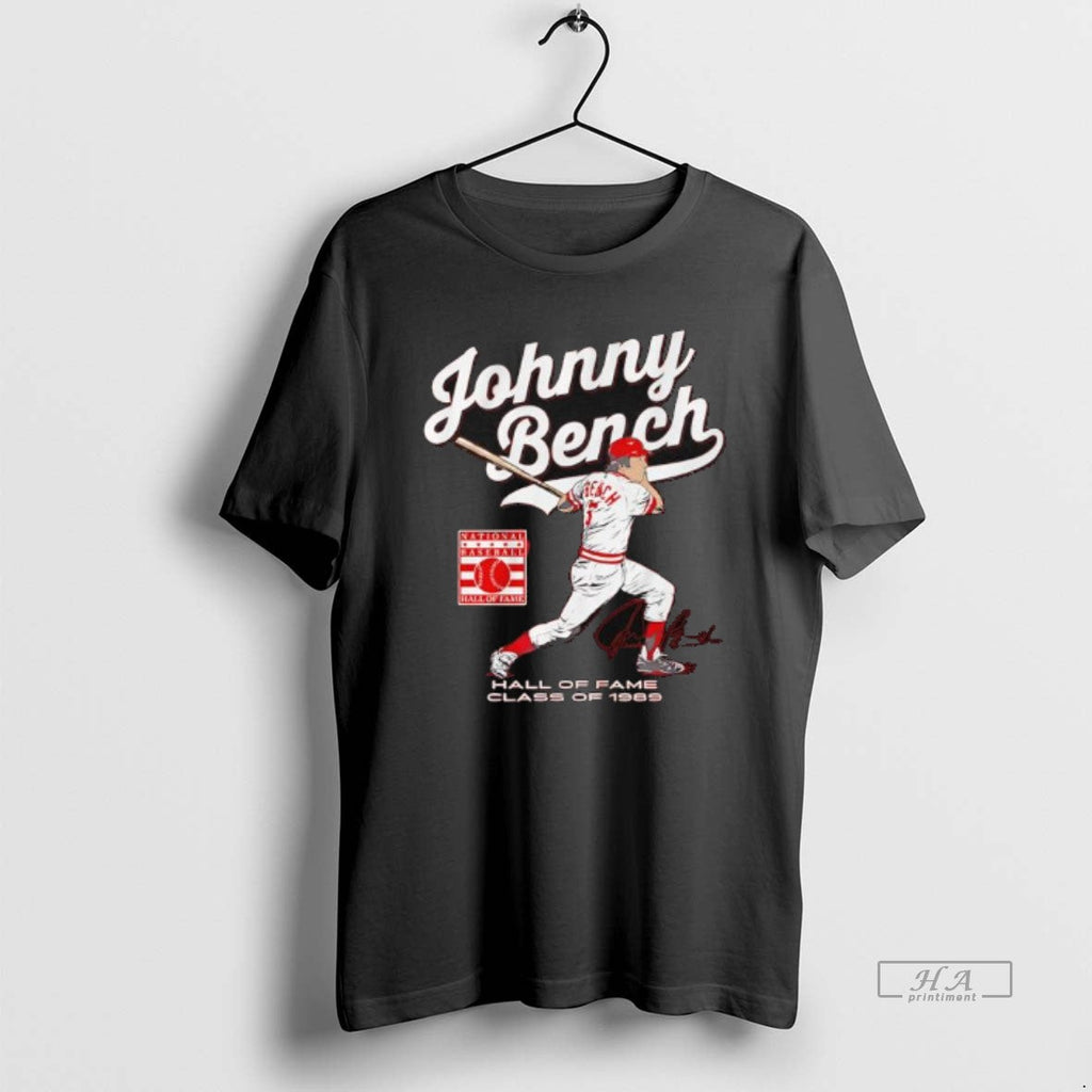 Trendy Johnny Bench Hall Of Fame Class 1989 Signature - Adult & Kids T-Shirts, Sweatshirts & Hoodies apparel design preview 1
