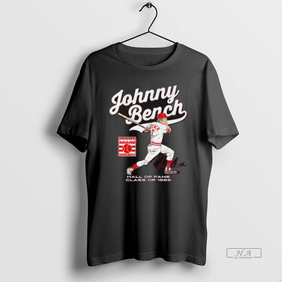 Trendy Johnny Bench Hall Of Fame Class 1989 Signature - Adult & Kids T-Shirts, Sweatshirts & Hoodies apparel design preview 1