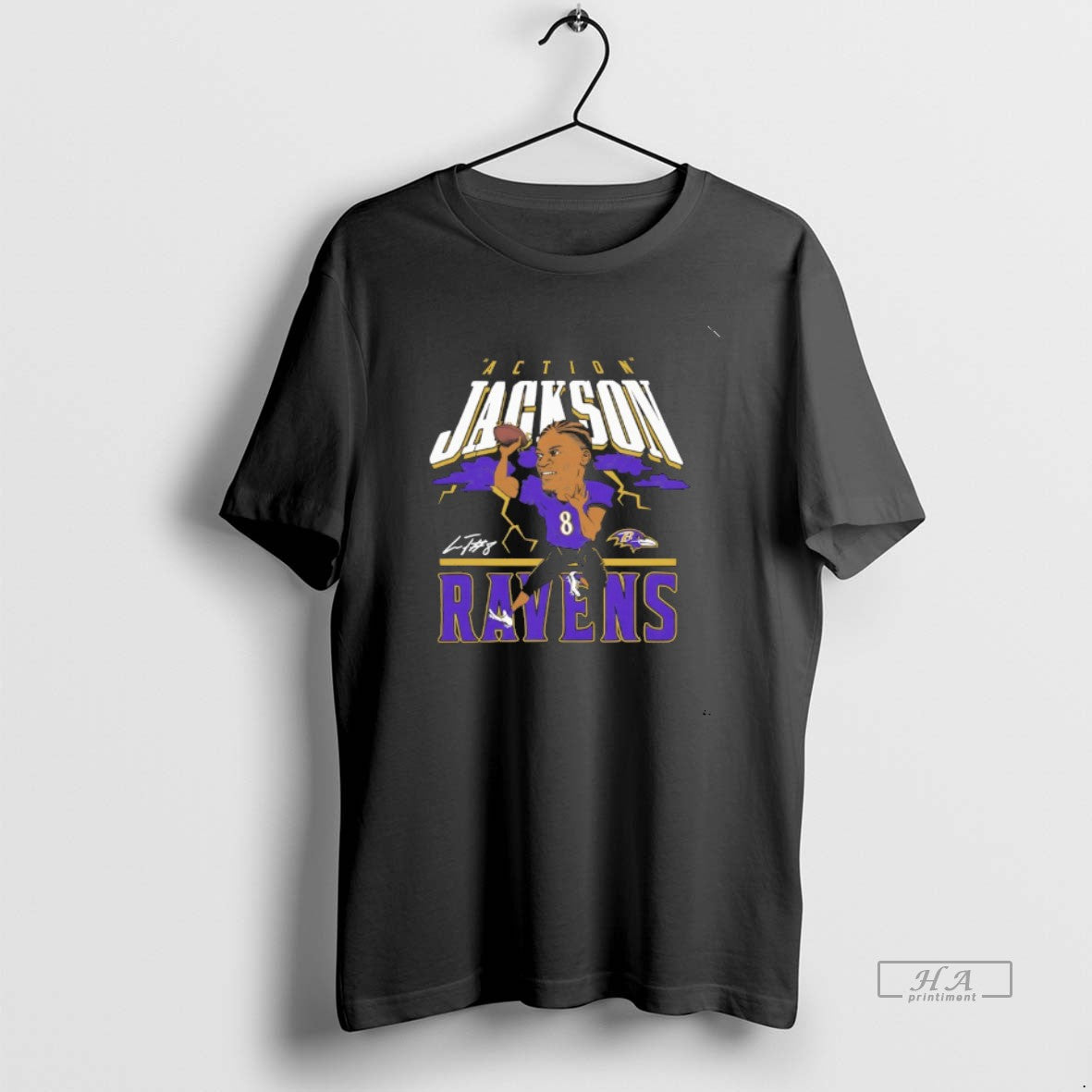 Trendy Lamar Jackson Action Baltimore Ravens - Adult & Kids T-Shirts, Sweatshirts & Hoodies apparel design preview 1