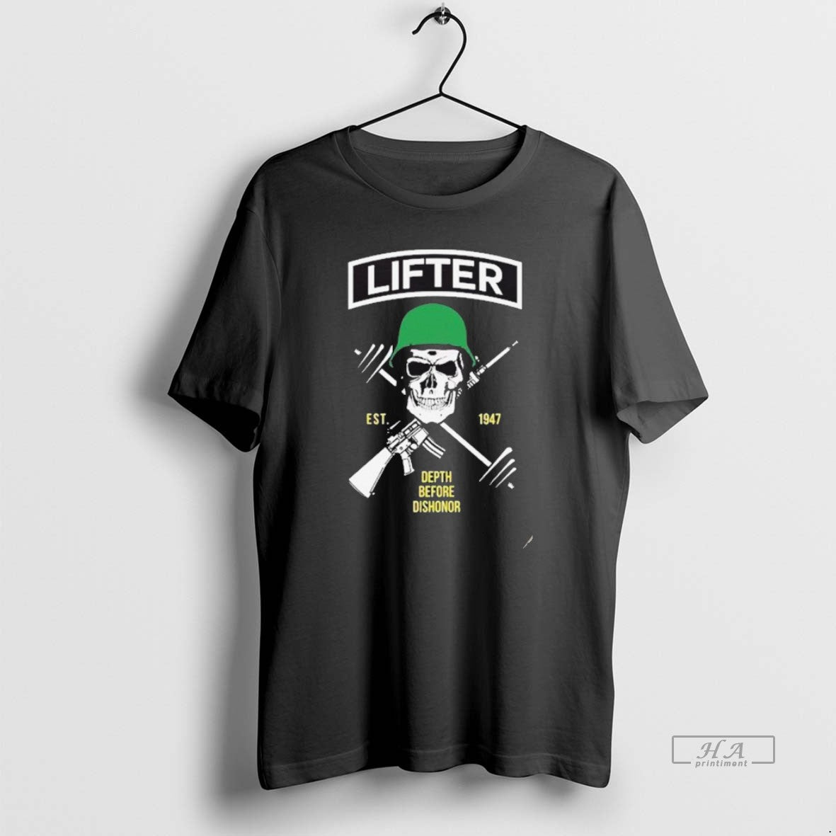 Trendy Lifter Depth Before Dishonor Est 1947 Skull - Adult & Kids T-Shirts, Sweatshirts & Hoodies apparel design preview 1
