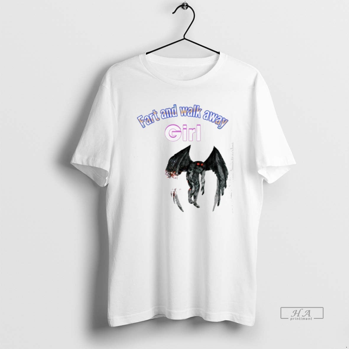 Trendy Mothman Fart And Walk Away Girl - Adult & Kids T-Shirts, Sweatshirts & Hoodies apparel design preview 1