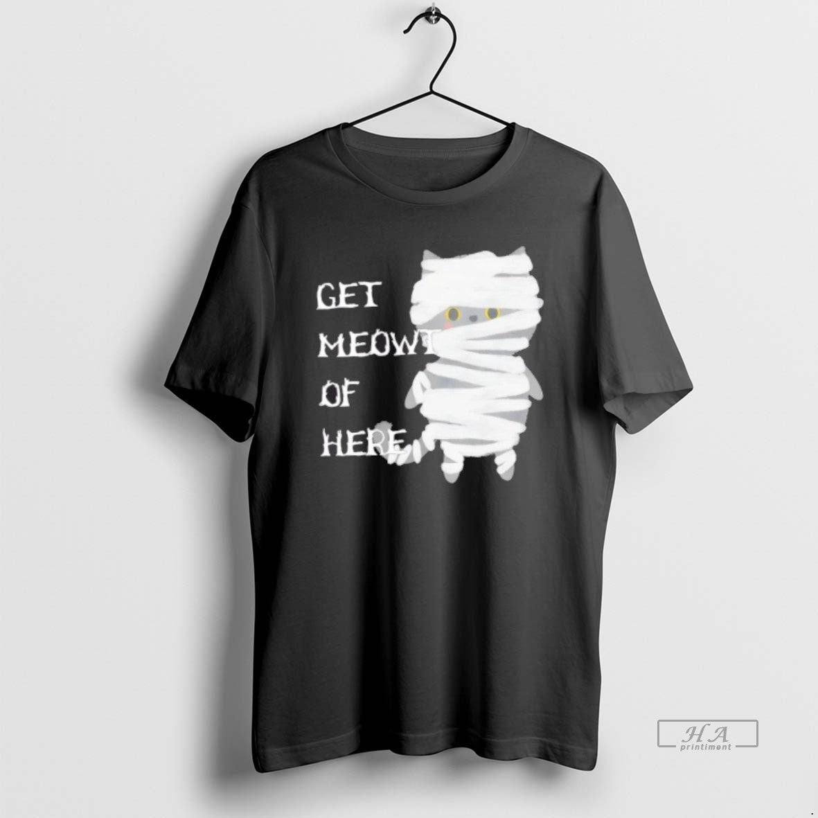 Trendy Mummy Black Cat Halloween Get Meowt Of Here - Adult & Kids T-Shirts, Sweatshirts & Hoodies apparel design preview 1