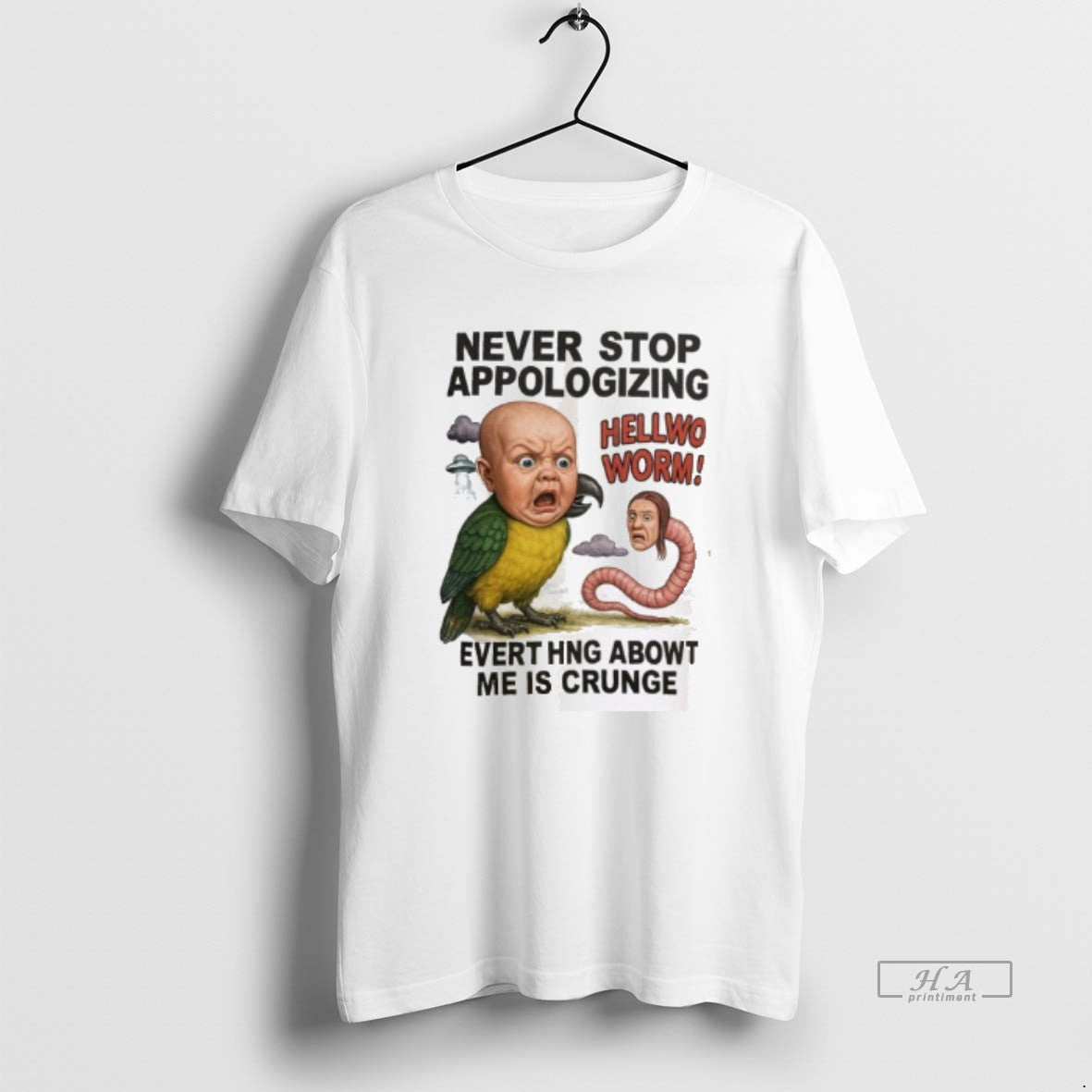 Trendy Never Stop Appologizing Hellwo Worm Evert Hng - Adult & Kids T-Shirts, Sweatshirts & Hoodies apparel design preview 1