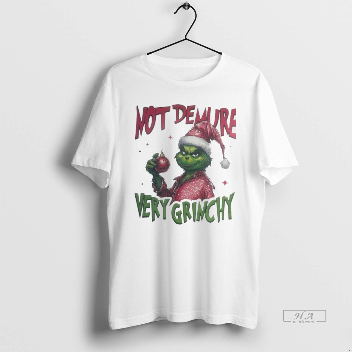 Trendy Not Demure Very Grinchy Christmas White - Adult & Kids T-Shirts, Sweatshirts & Hoodies apparel design preview 1