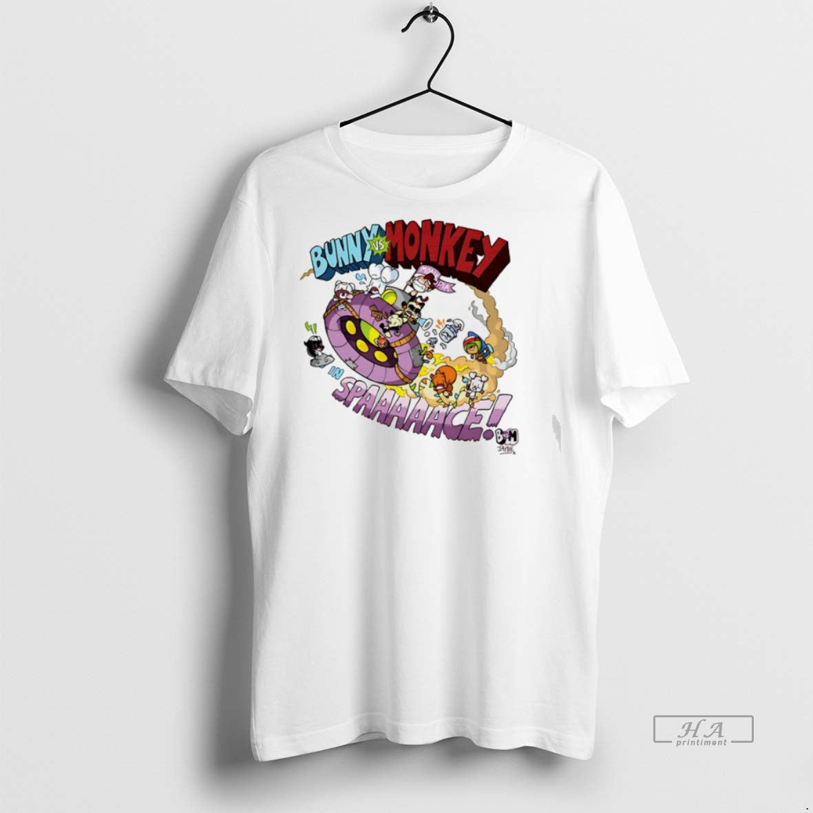 Trendy Official Bunny Vs Monkey In Space Cartoon - Adult & Kids T-Shirts, Sweatshirts & Hoodies apparel design preview 1
