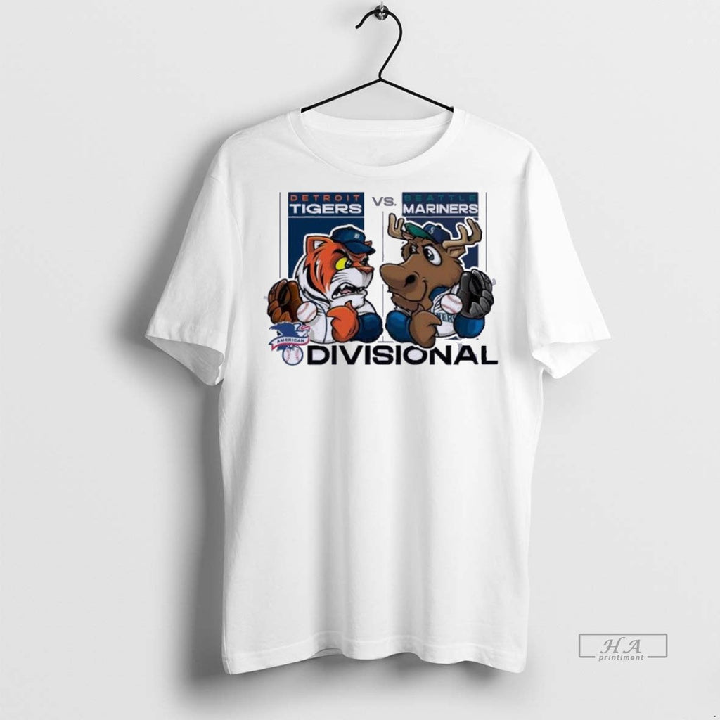 Trendy Official Mascot Tigers Vs Mariners 2025 Alds - Adult & Kids T-Shirts, Sweatshirts & Hoodies apparel design preview 1
