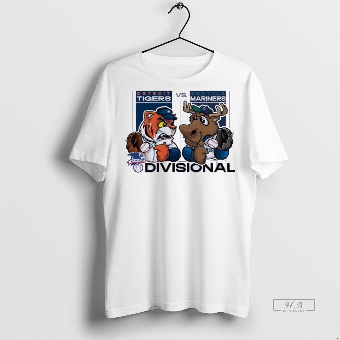 Trendy Official Mascot Tigers Vs Mariners 2025 Alds - Adult & Kids T-Shirts, Sweatshirts & Hoodies apparel design preview 1