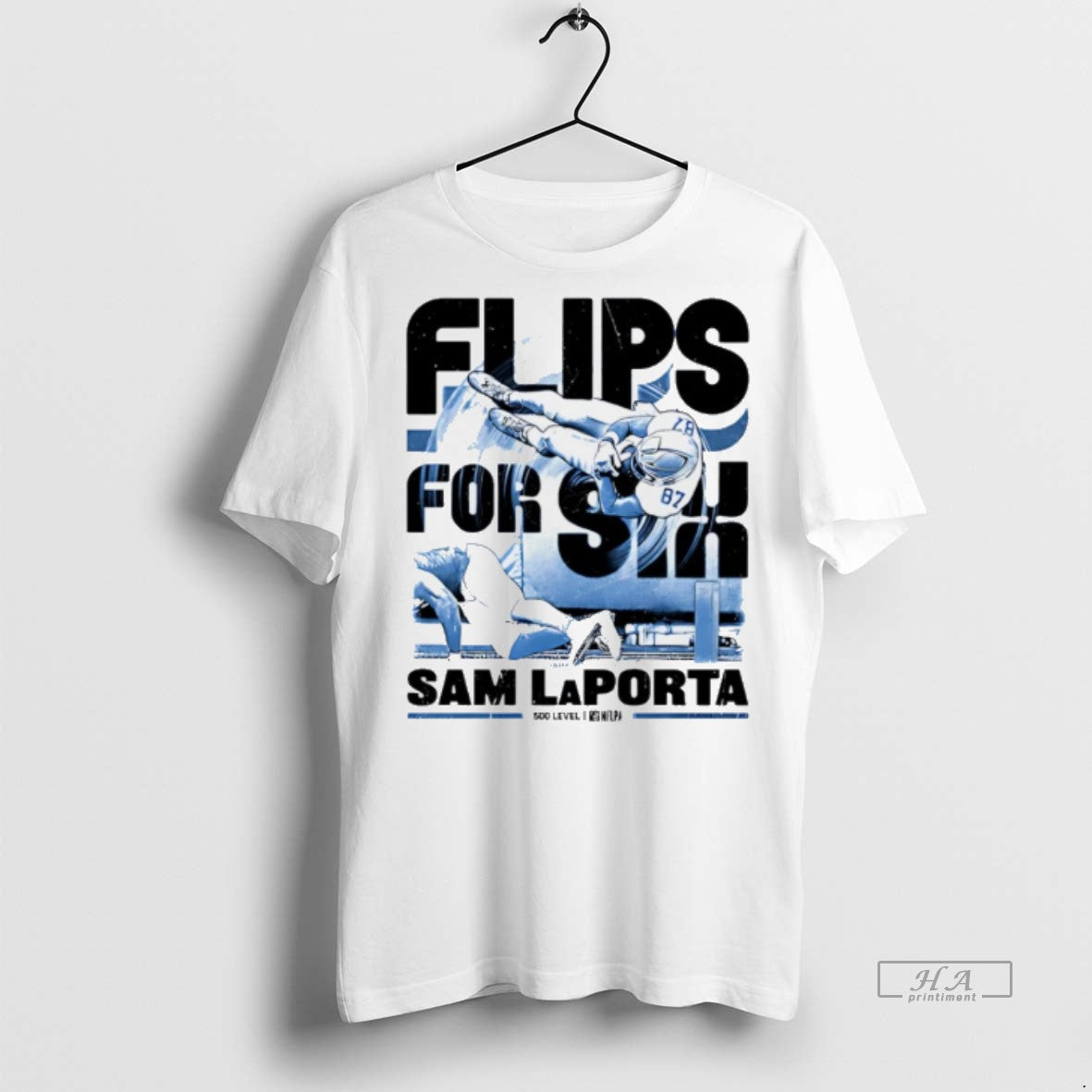 Trendy Official Sam Laporta Detroit Lions Flips For - Adult & Kids T-Shirts, Sweatshirts & Hoodies apparel design preview 1