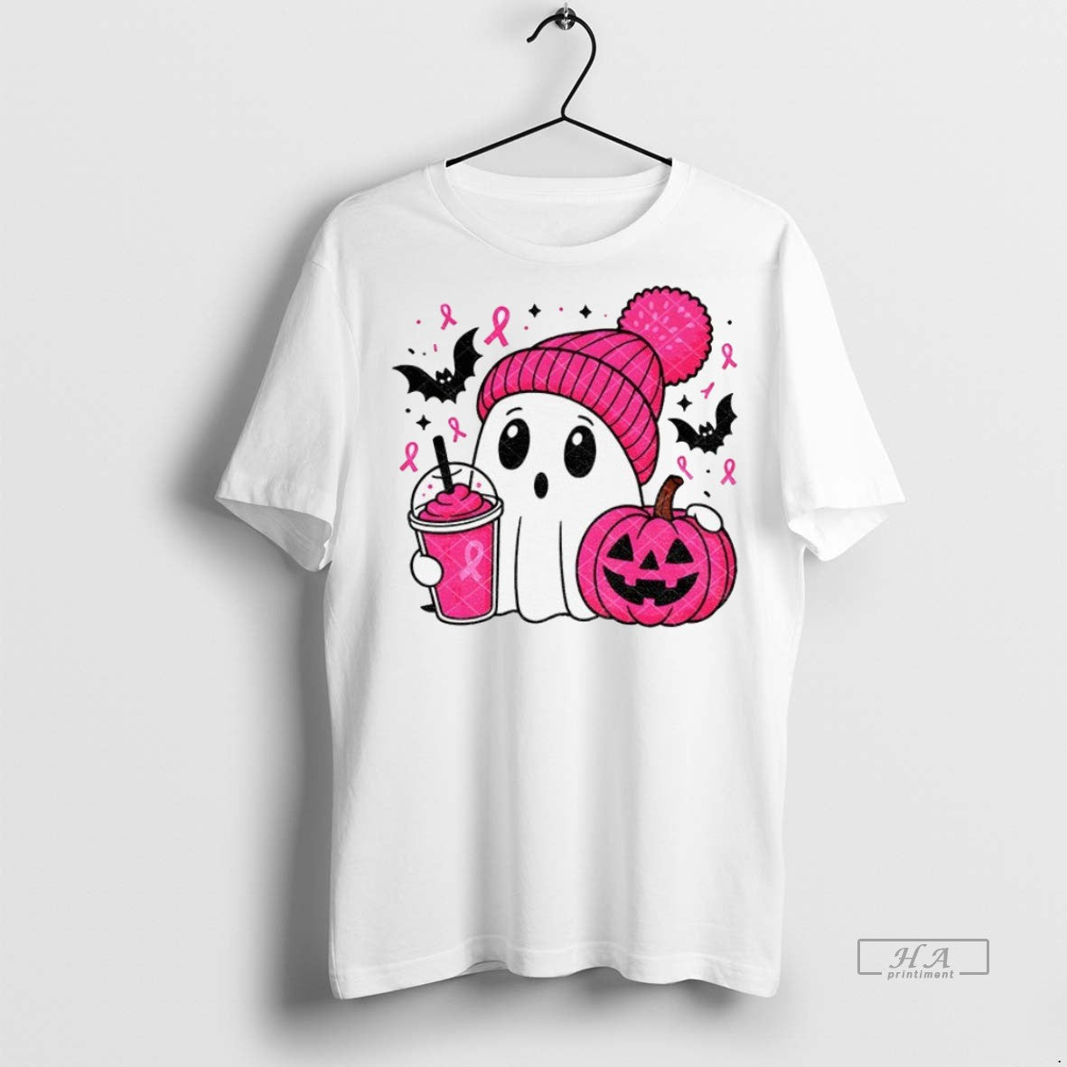 Trendy Official Spooky Ghost Breast Cancer Pink - Adult & Kids T-Shirts, Sweatshirts & Hoodies apparel design preview 1