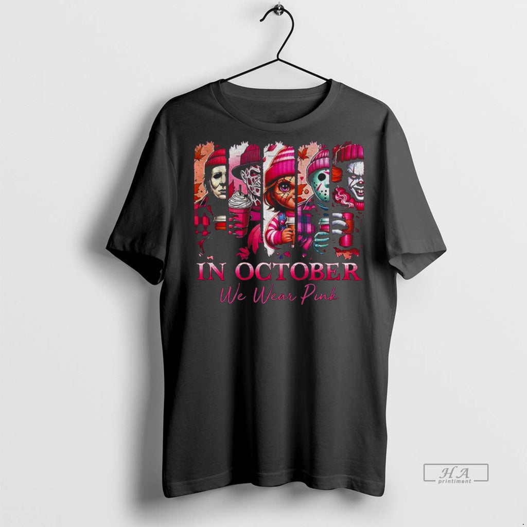Trendy Official Pink Horror Characters In October We - Adult & Kids T-Shirts, Sweatshirts & Hoodies apparel design preview 1