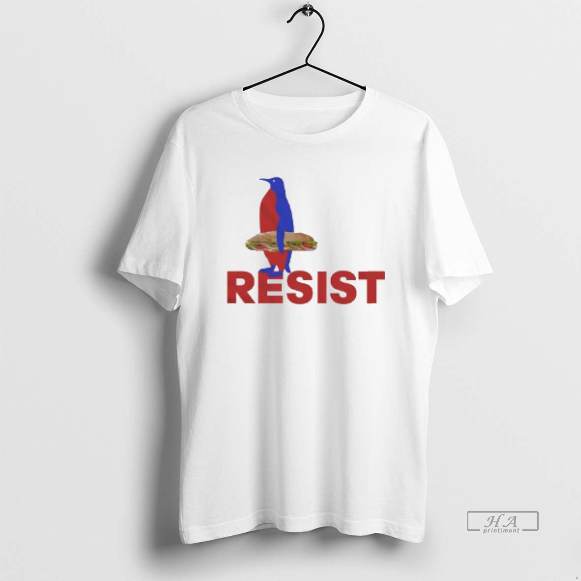 Trendy Penguin Holding Sandwich Resist Political 2025 - Adult & Kids T-Shirts, Sweatshirts & Hoodies apparel design preview 1