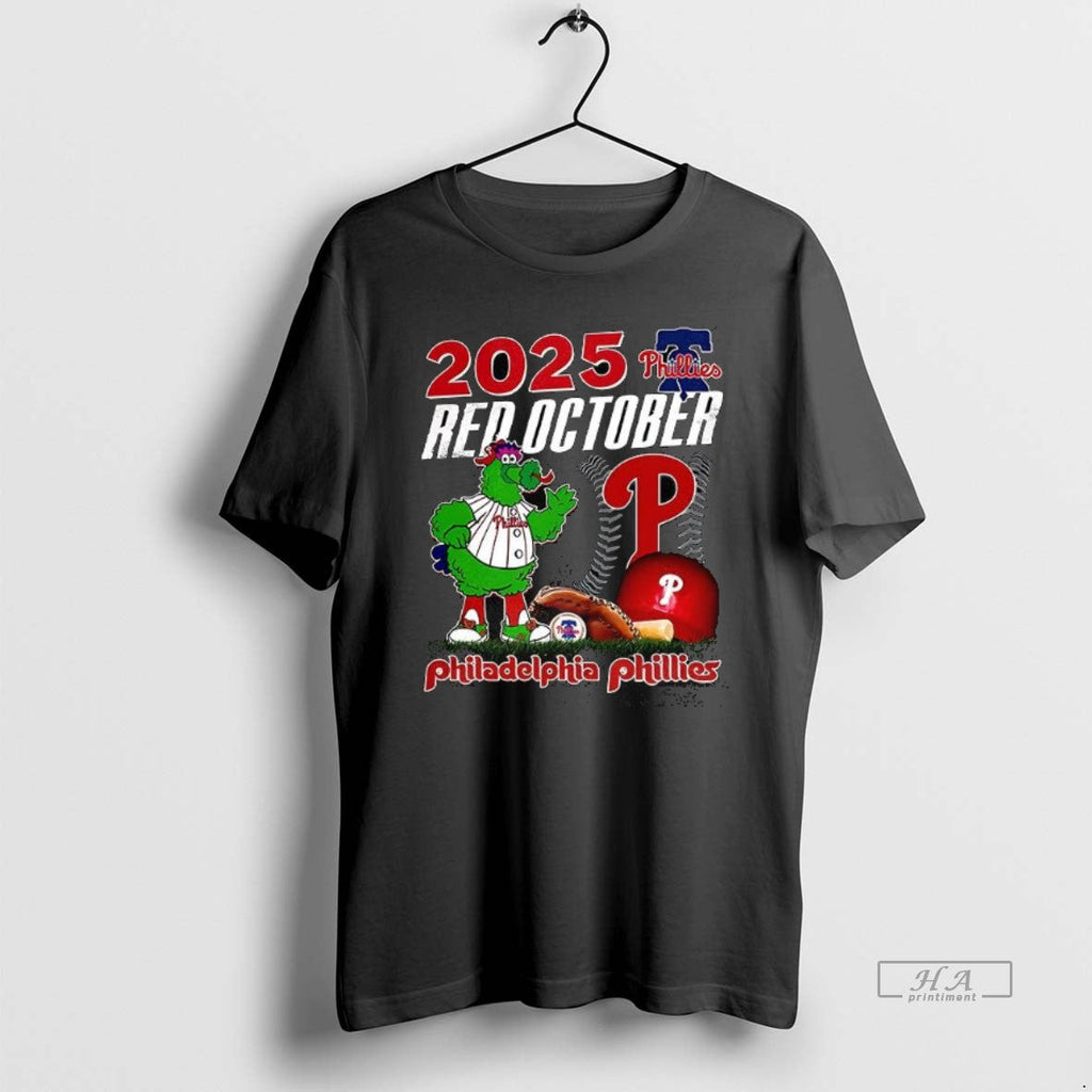 Trendy Philadelphia Phillies Red October 2025 Mascot - Adult & Kids T-Shirts, Sweatshirts & Hoodies apparel design preview 1