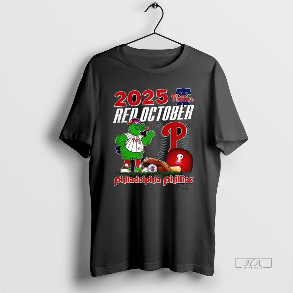 Trendy Philadelphia Phillies Red October 2025 Mascot - Adult & Kids T-Shirts, Sweatshirts & Hoodies apparel design preview 1