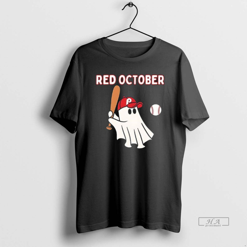 Trendy Phillies Red October Ghost Halloween Baseball - Adult & Kids T-Shirts, Sweatshirts & Hoodies apparel design preview 1