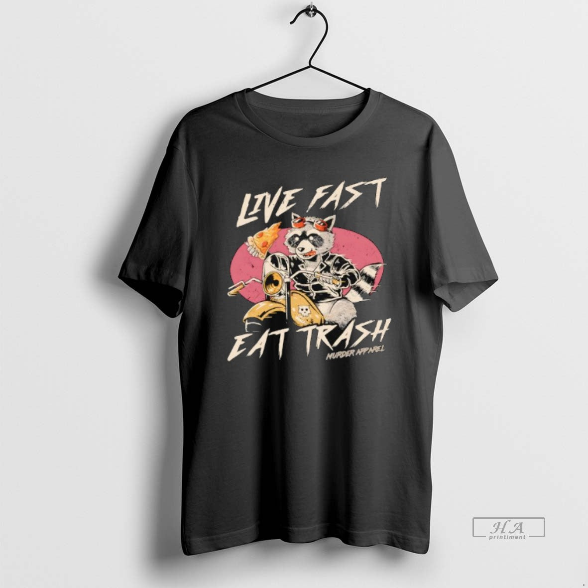 Trendy Raccoon Pizza Live Fast Eat Trash - Adult & Kids T-Shirts, Sweatshirts & Hoodies apparel design preview 1