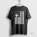 Trendy Red Freedom American Flag And Cross Faith - Adult & Kids T-Shirts, Sweatshirts & Hoodies apparel design preview 1