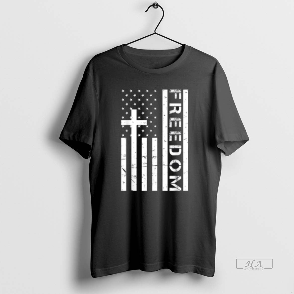 Trendy Red Freedom American Flag And Cross Faith - Adult & Kids T-Shirts, Sweatshirts & Hoodies apparel design preview 1