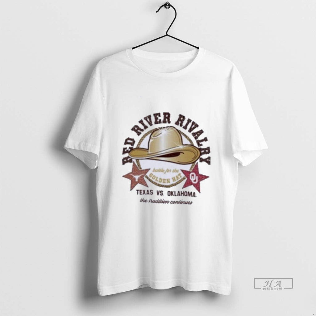 Trendy Red River Rivalry Golden Hat Texas Vs Oklahoma - Adult & Kids T-Shirts, Sweatshirts & Hoodies apparel design preview 1