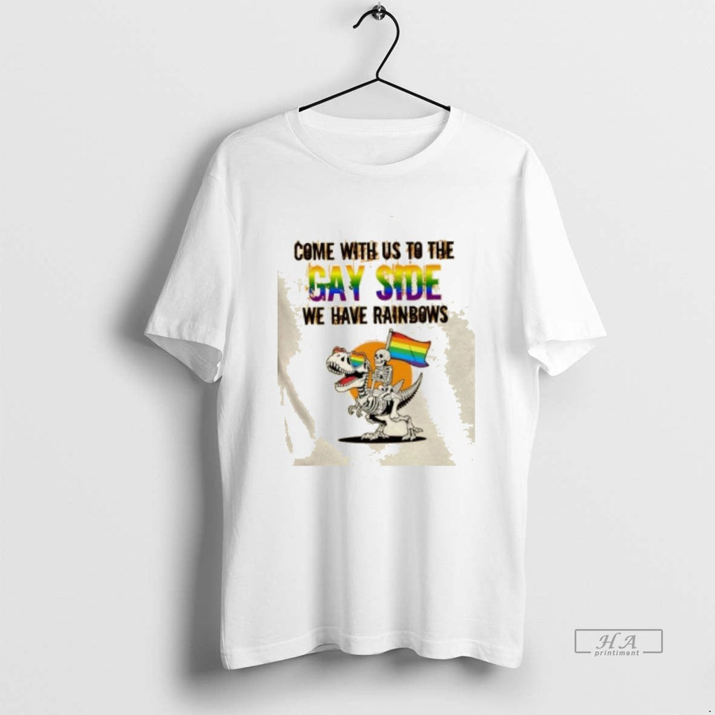 Trendy Skeleton Ride T Rex Come With Us To The Gay - Adult & Kids T-Shirts, Sweatshirts & Hoodies apparel design preview 1