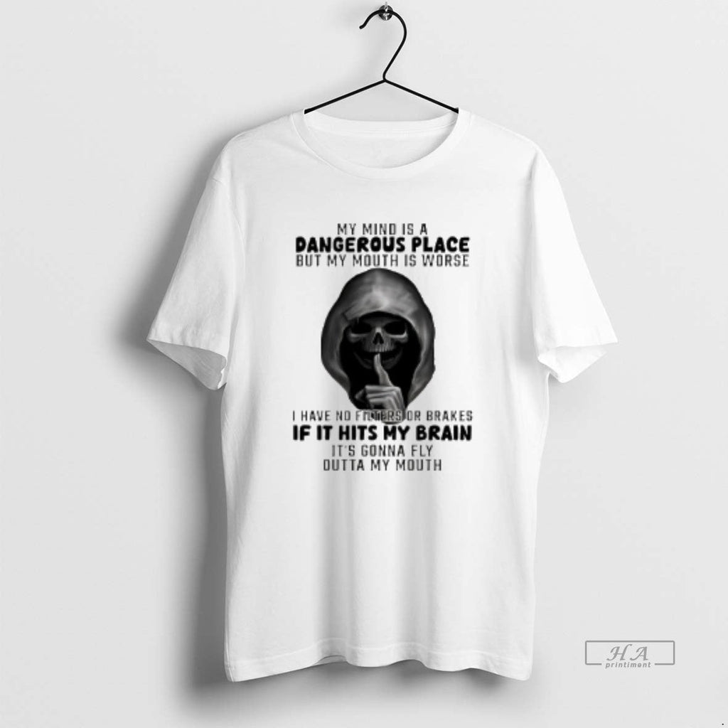 Trendy Skull My Mind Is A Dangerous Place But Mouth - Adult & Kids T-Shirts, Sweatshirts & Hoodies apparel design preview 1