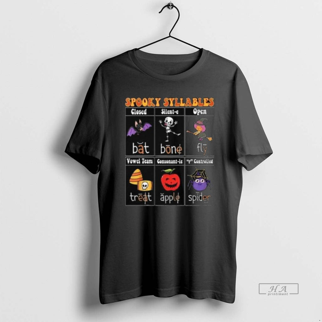 Trendy Spooky Syllables Teacher Funny Halloween Long - Adult & Kids T-Shirts, Sweatshirts & Hoodies apparel design preview 1
