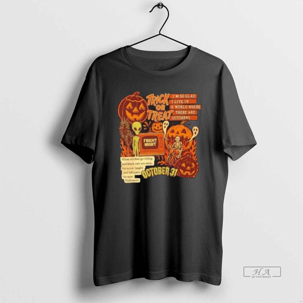 Trendy Trick Or Treat Alien Skeleton Riding And Ghost - Adult & Kids T-Shirts, Sweatshirts & Hoodies apparel design preview 1